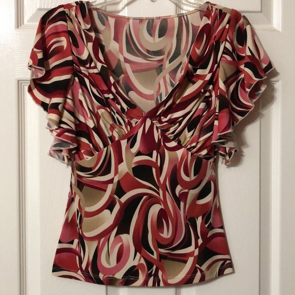 Womens V-Neck Blouse Flare Short Sleeves Size Small - Picture 1 of 5